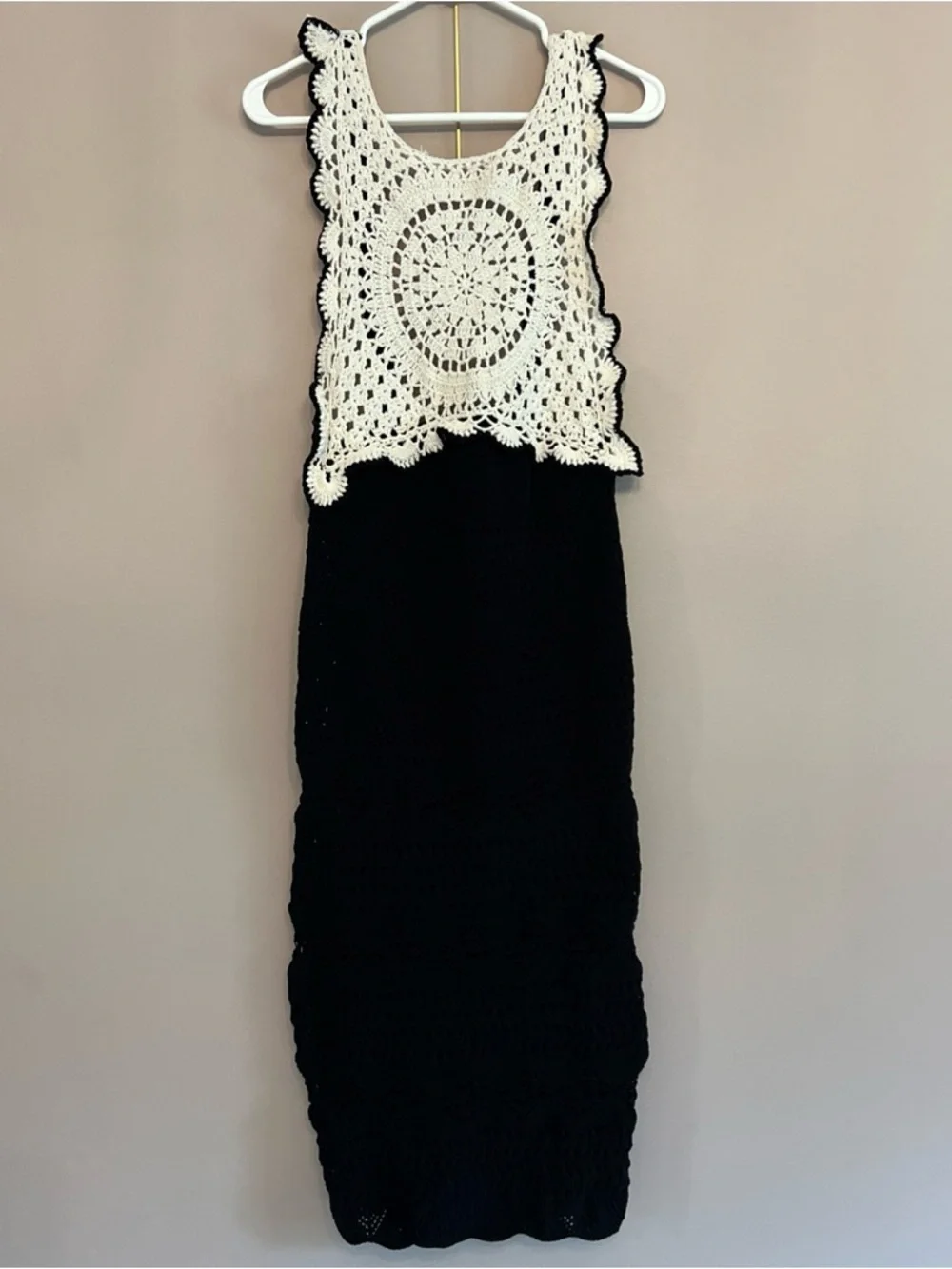 Zara Black And White Crochet MIDI Dress Women’s Medium Bodycon Bohemian - Picture 3 of 13